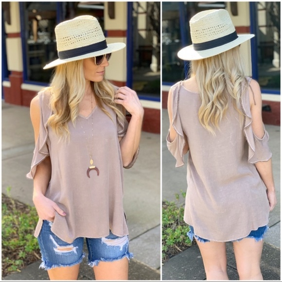 LAST ONE! Vintage Wash Mocha Ruffle Tunic - Picture 2 of 4